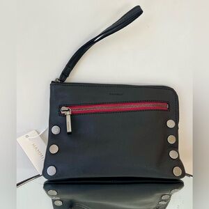 HAMMITT Nash Small
Black/Gunmetal Red Zip
Small Leather Clutch/Wristlet NWT